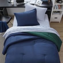 Load image into Gallery viewer, Solid Navy Full Reversible Comforter & Sham Set (Set of 6)