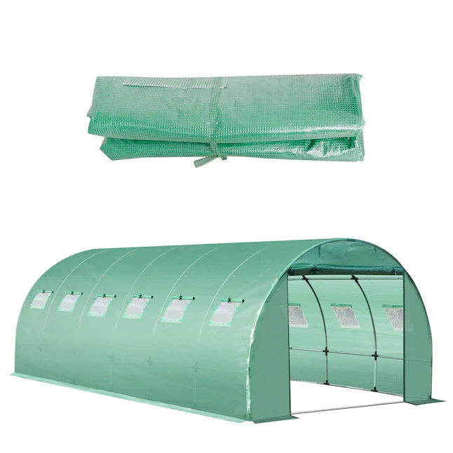 Replacement Greenhouse Cover Tarp with 12 Windows for Ventilation and Zipper Door, Green (Cover Only)
