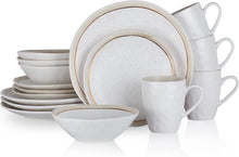 Load image into Gallery viewer, 16-Piece Round Dinnerware Set, White, White Speckle, Service For 4 (Porcelain Dinnerware Set)