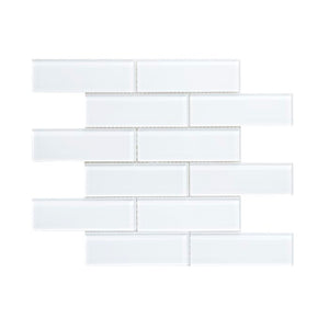 White Premium Straight Edge Glass Mosaic Subway Tile