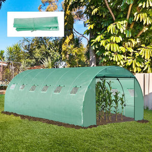 Replacement Greenhouse Cover Tarp with 12 Windows for Ventilation and Zipper Door, Green (Cover Only)