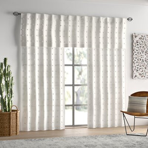 100% Cotton Polka Dots Rod Pocket Single Curtains Panel  Ivory 405ND