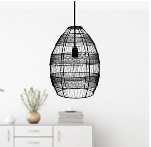 1-Light Black Pendant with Oversized Woven Shade