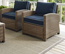 Load image into Gallery viewer, CROSLEY FURNITURE - BRADENTON 2 PIECE OUTDOOR WICKER SEATING SET WITH NAVY CUSHIONS - TWO ARM CHAIRS (2 BOXES)
