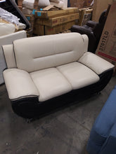 Load image into Gallery viewer, Jasmine Off White on Black 2 Piece Faux Leather Living Room Set