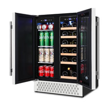 Load image into Gallery viewer, 23.43" 18 Bottle and 57 Can Wine and Beverage Lovers Collection Dual Zone Built-In Wine & Beverage Refrigerator in Stainless Steel