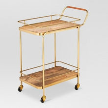 Load image into Gallery viewer, Metal, Wood, and Leather Bar Cart - Gold #9605
