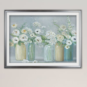 'Blooming Meadow Beauties' Watercolor Painting Print in Silver Frame #2388HW