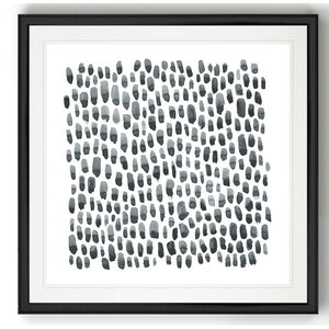 'Blue Gray Tessera I' - Painting Print on Canvas with Black Frame #1540HW