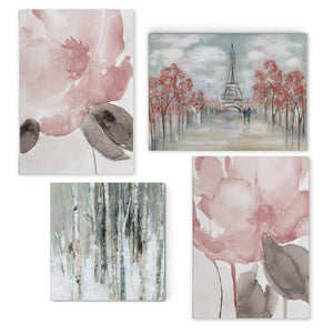 'Contemporary Pink' 4 Piece Painting Print Set on Canvas AP371