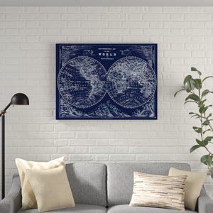 'Hemispheres Blueprint' Graphic Art Print on Wrapped Canvas #1473HW