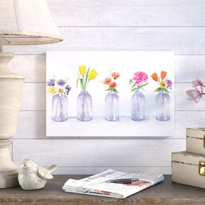 'Painted Flowers in Glass Jars' Watercolor Painting Print 7399