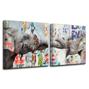 'Saddle Ink Elephant VI' - 2 Piece Wrapped Canvas Print Set(2482RR)