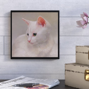 'White Kitten' Framed Painting Print on Canvas AS IS