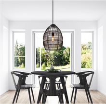 Load image into Gallery viewer, 1-Light Black Pendant with Oversized Woven Shade
