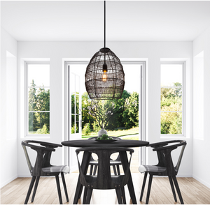 1-Light Black Pendant with Oversized Woven Shade