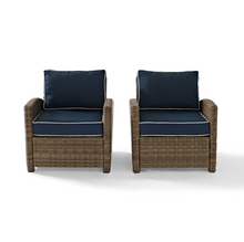 Load image into Gallery viewer, CROSLEY FURNITURE - BRADENTON 2 PIECE OUTDOOR WICKER SEATING SET WITH NAVY CUSHIONS - TWO ARM CHAIRS (2 BOXES)