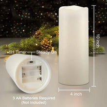 Load image into Gallery viewer, 10&quot; H x 4&quot; W x 4&quot; D 2 Piecer Waterproof Outdoor Flameless Pillar Candles With Remote And Timers (Warm Yellow Light) (Set of 2)
