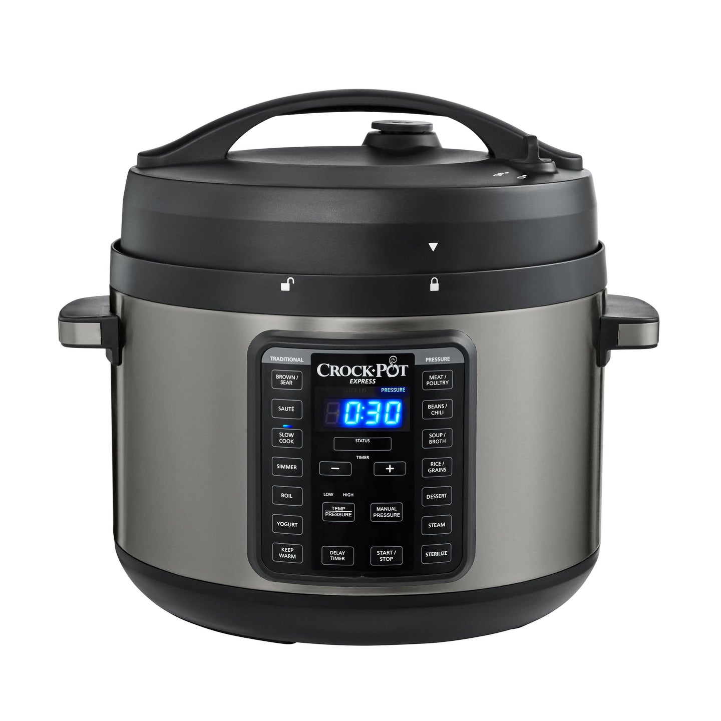 10-Qt. Express Crock Pressure Cooker with Easy Release Steam Dial, Premium Black Stainless Steel