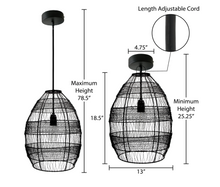 Load image into Gallery viewer, 1-Light Black Pendant with Oversized Woven Shade
