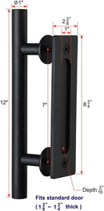 (2 Pack) Haritoft 12" Sliding Barn Door Handle Pull and Flush Hardware Set, Flat Back-Plate Design, Rustic Black