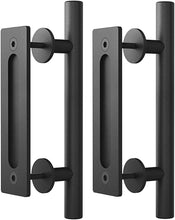 Load image into Gallery viewer, (2 Pack) Haritoft 12&quot; Sliding Barn Door Handle Pull and Flush Hardware Set, Flat Back-Plate Design, Rustic Black
