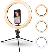 Load image into Gallery viewer, 10.2 Inch Ring Light with Stand - Rovtop LED Camera Selfie Light Ring with iPhone Tripod and Phone Holder for Video Photography Makeup Live Streaming
