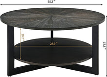 Load image into Gallery viewer, Round Coffee Table Solid Rustic Black Wood Tabletop