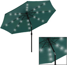 Load image into Gallery viewer, 10ft Solar LED Lighted Patio Umbrella w/ Tilt Adjustment, Fade-Resistant Fabric - Green #9846
