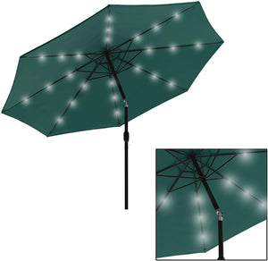 10ft Solar LED Lighted Patio Umbrella w/ Tilt Adjustment, Fade-Resistant Fabric - Green #9846