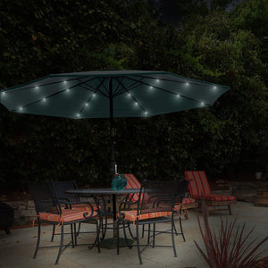 10ft Solar LED Lighted Patio Umbrella w/ Tilt Adjustment, Fade-Resistant Fabric - Green #9846