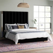 Load image into Gallery viewer, Aeliana Velvet Upholstered Platform Bed Black Queen AS IS 3434RR