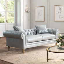 Load image into Gallery viewer, Aida Chesterfield 85" Rolled Arm Sofa Silver AS IS