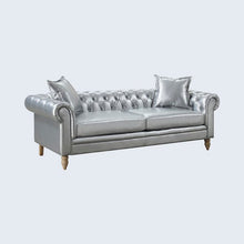 Load image into Gallery viewer, Aida Chesterfield 85" Rolled Arm Sofa Silver AS IS