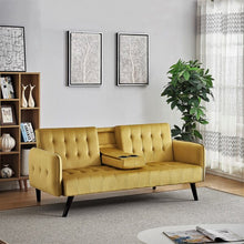 Load image into Gallery viewer, Cricklade Velvet 72" Round Arms Sleeper Sofa Yellow AS IS