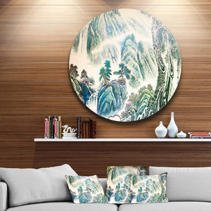 'Blue Chinese Landscape ' Floral Disc Metal Wall Art
