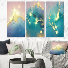 Load image into Gallery viewer, &#39;Ocean Marble Liquid Art I&#39; Glam Art Set of 3 Pieces - 36 in. wide x 28 in. high
