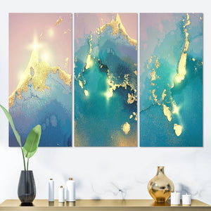 'Ocean Marble Liquid Art I' Glam Art Set of 3 Pieces - 36 in. wide x 28 in. high