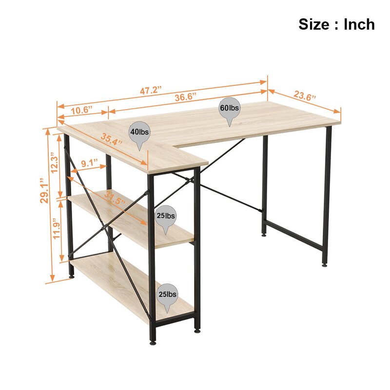 Fortunato Reversible LShape Desk 29.13 x 47.24 Salvage & Co Fishers