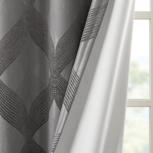 Charcoal Hambrick Ogee Knitted Jacquard Geometric Blackout Thermal Grommet Single Curtain Panel HA9740