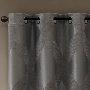 Charcoal Hambrick Ogee Knitted Jacquard Geometric Blackout Thermal Grommet Single Curtain Panel HA9740