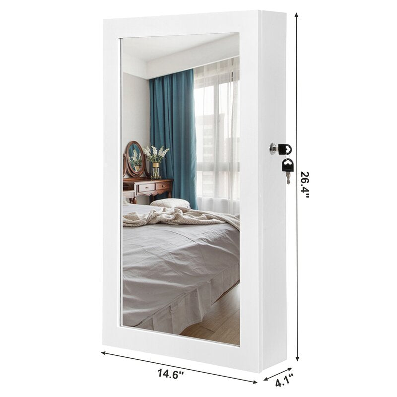 Karmakar wall mounted jewelry shop armoire with mirror