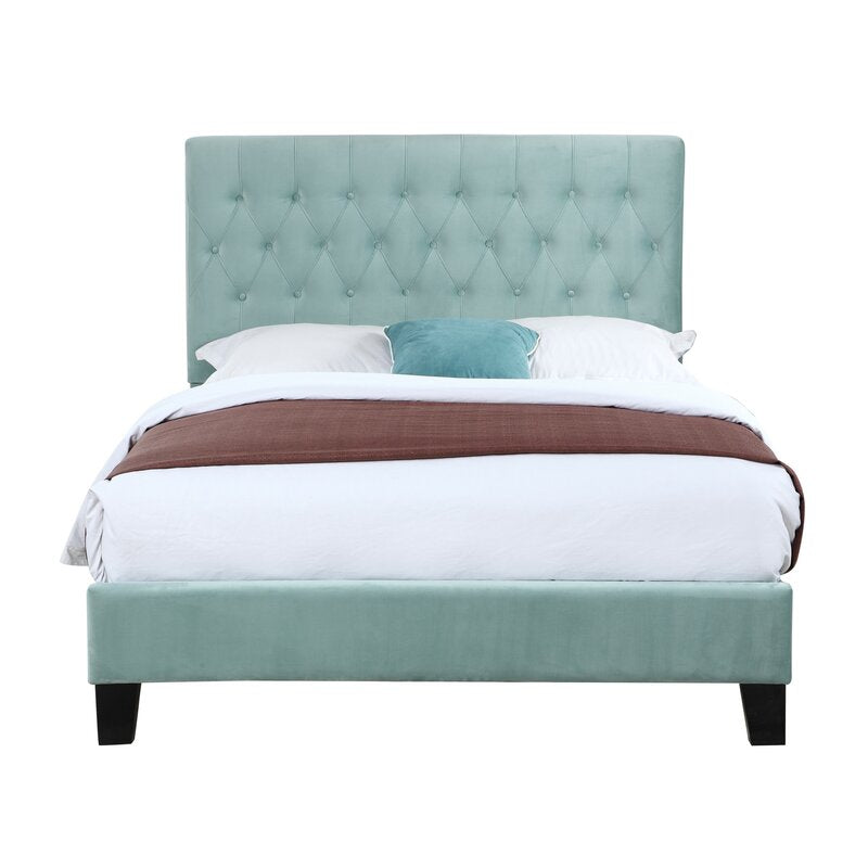 Queen Light Blue Kayden Tufted Upholstered Low Profile