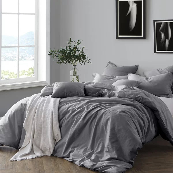 Full/Queen Duvet Cover + 2 Shams Ash Gray Kirkus 100 Cotton 160 TC Du