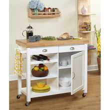 Load image into Gallery viewer, Nathaly Kitchen Cart with Wood Top White #1825HW
