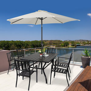 *AS-IS* Outdoor Patio Dining Table 60”x38” Rectangular Metal Slatted Table With Umbrella Hole
