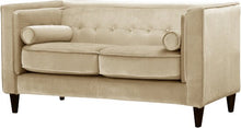 Load image into Gallery viewer, Roberta Velvet Chesterfield 62" Square Arm Loveseat Beige