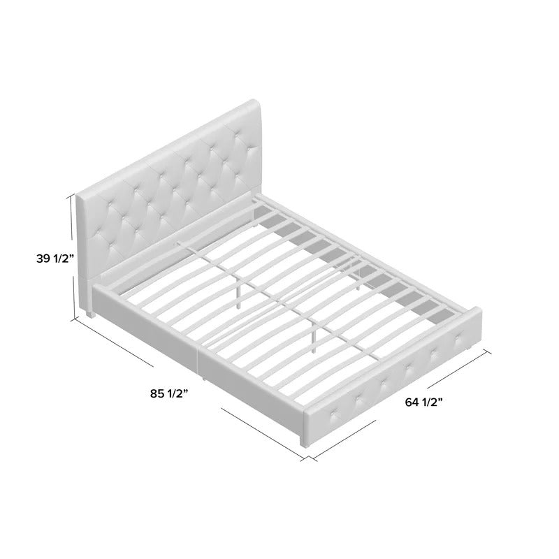 Queen White Salina Tufted Upholstered Low Profile Platform Bed 874AH