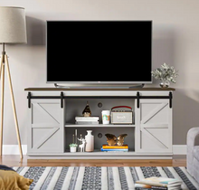 Load image into Gallery viewer, 58 in. White Barn Door TV Stand for TVs up to 65 in.