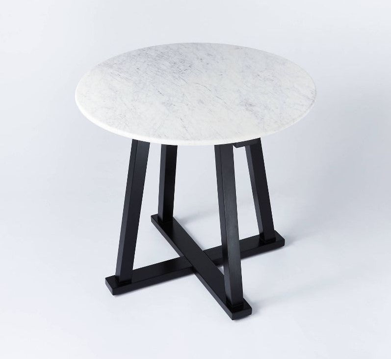Round Marble Accent Table White/Black Salvage & Co Fishers